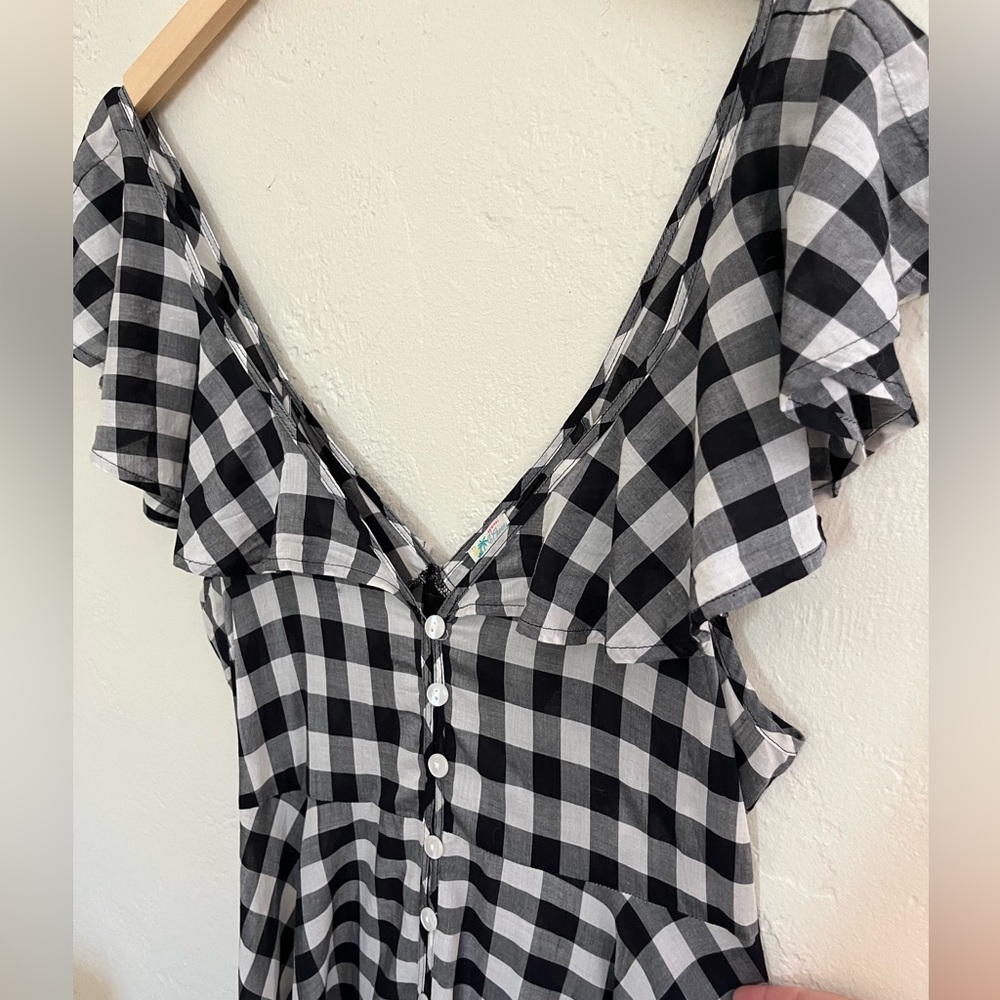 J. Crew Beachwear Button Front Ruffle Dress Black and White Gingham Sz med - Picture 6 of 16